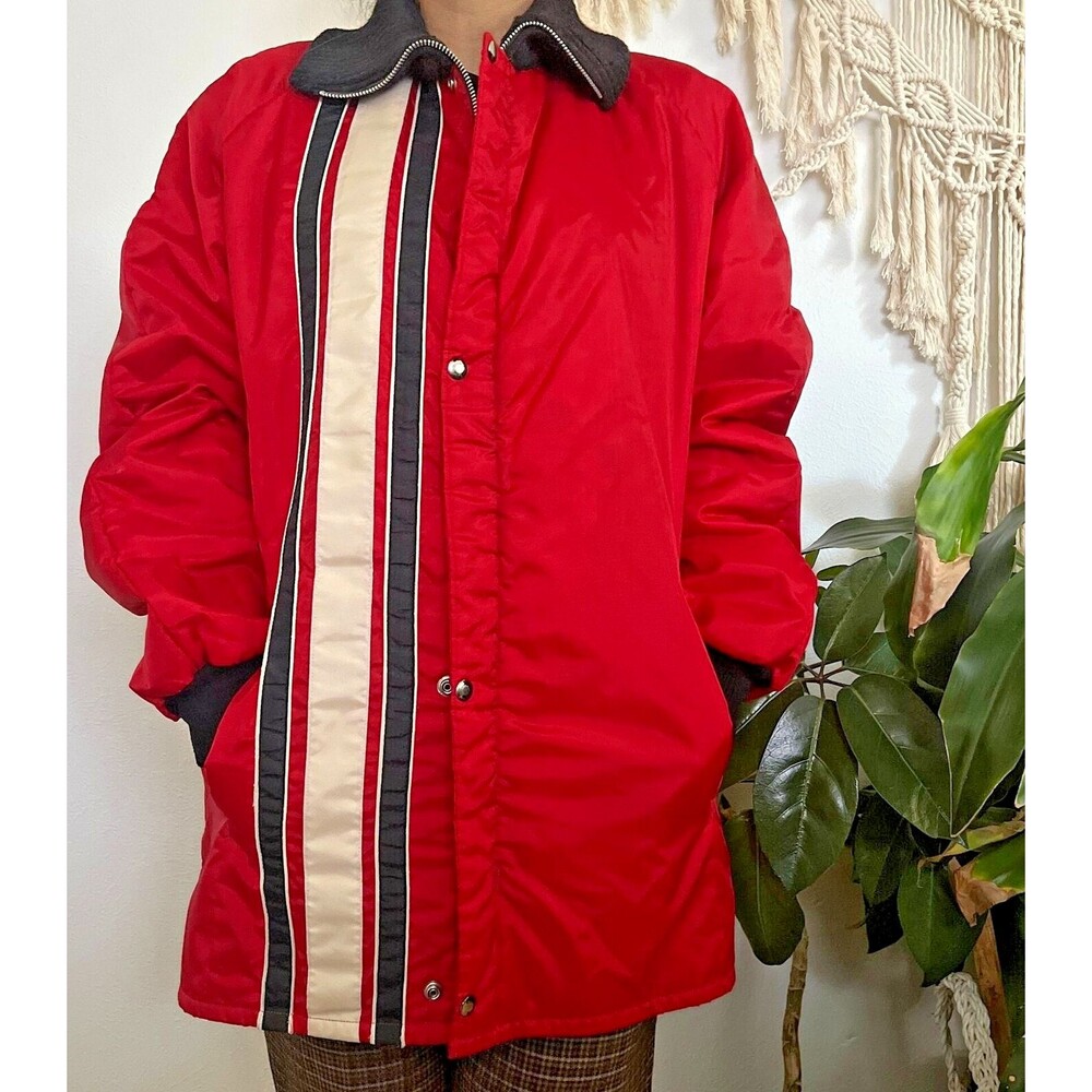 vtg 80 Dakota outerwear mens puff jacket zip front red striped retro coat Medium